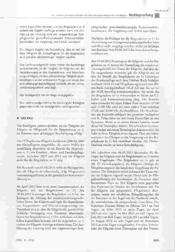 Vorschauseite 2: Zum sozialversicherungsrechtlichen Statusfeststellungsverfahren einer Altenpflegerin