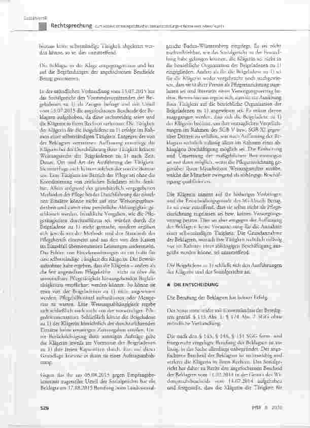 Vorschauseite 5: Zum sozialversicherungsrechtlichen Statusfeststellungsverfahren einer Altenpflegerin