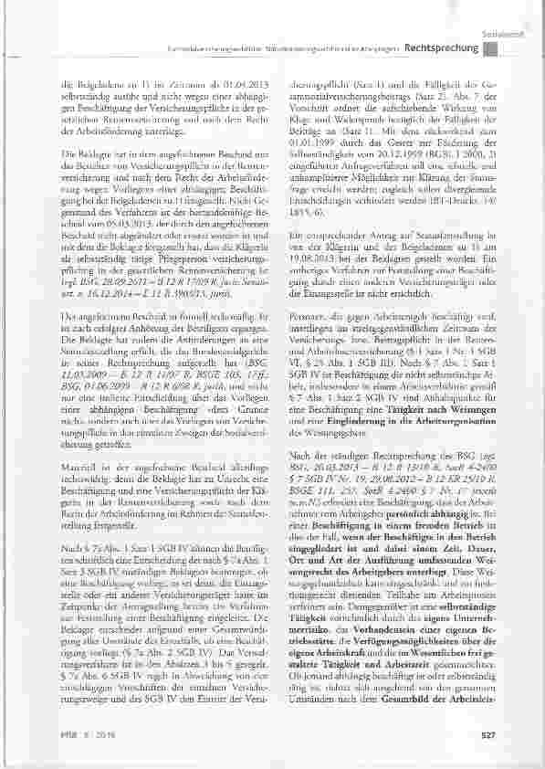 Vorschauseite 6: Zum sozialversicherungsrechtlichen Statusfeststellungsverfahren einer Altenpflegerin