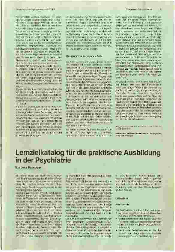 Vorschauseite 1: Lernzielkatalog für die praktische Ausbildung in der Psychiatrie