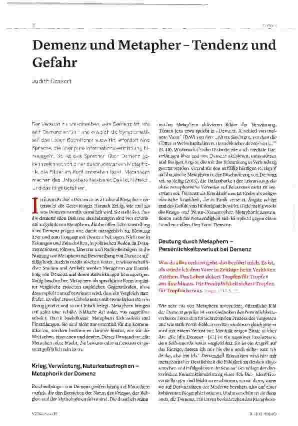 Vorschauseite 1: Demenz und Metapher Tendenz und Gefahr