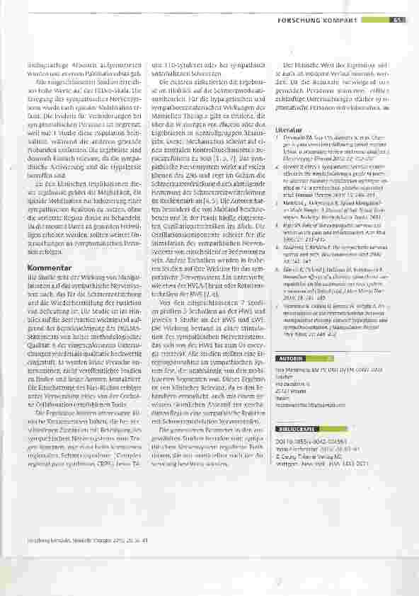 Vorschauseite 2: Effekte einer Wirbelsäulenmobilisation auf das sympathische Nervensystem: Systematischer Review