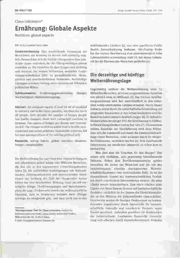 Vorschauseite 1: Ernährung: Globale Aspekte