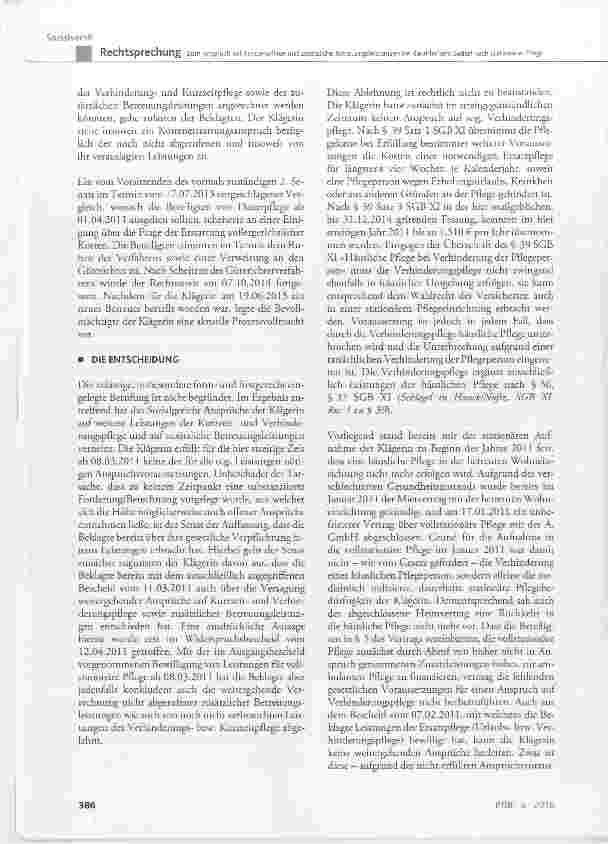 Vorschauseite 4: Zum Anspruch auf Kurzzeitpflege und zusätzliche Betreuungsleistungen bei dauerhaftem Bedarf nach stationärer Pflege