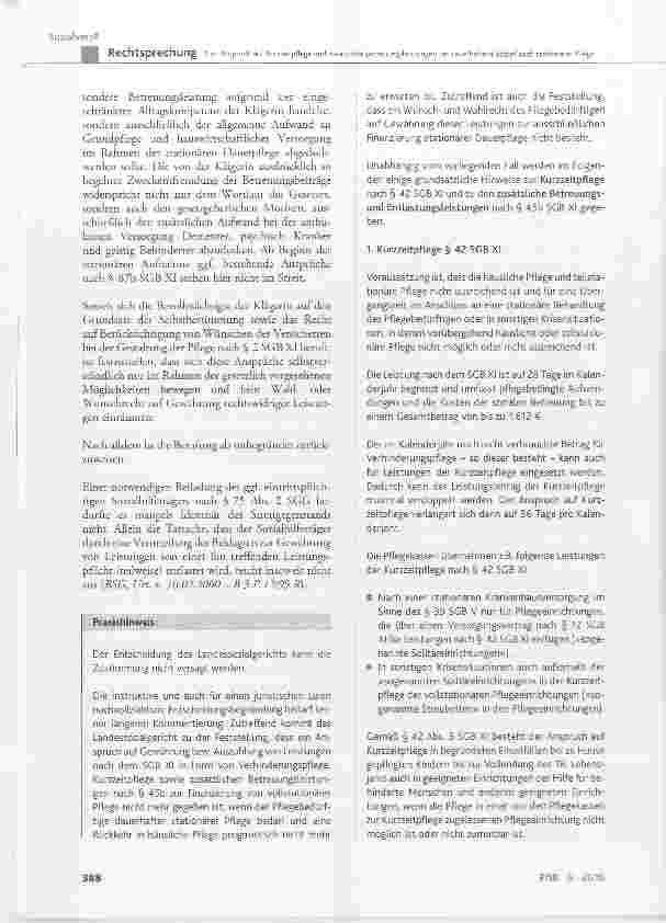 Vorschauseite 6: Zum Anspruch auf Kurzzeitpflege und zusätzliche Betreuungsleistungen bei dauerhaftem Bedarf nach stationärer Pflege
