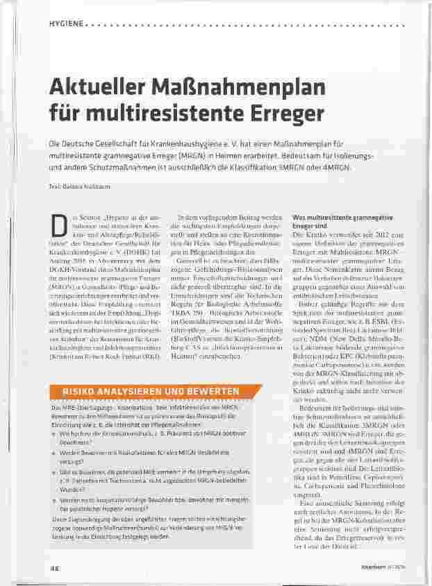 Vorschauseite 1: Aktueller Maßnahmenplan für multiresistente Erreger