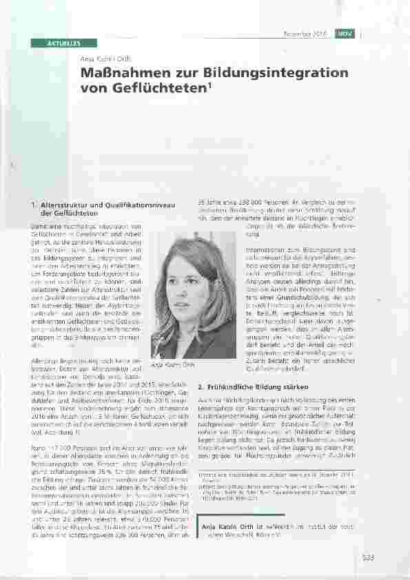 Vorschauseite 1: Maßnahmen zur Bildungsintegration von Geflüchteten