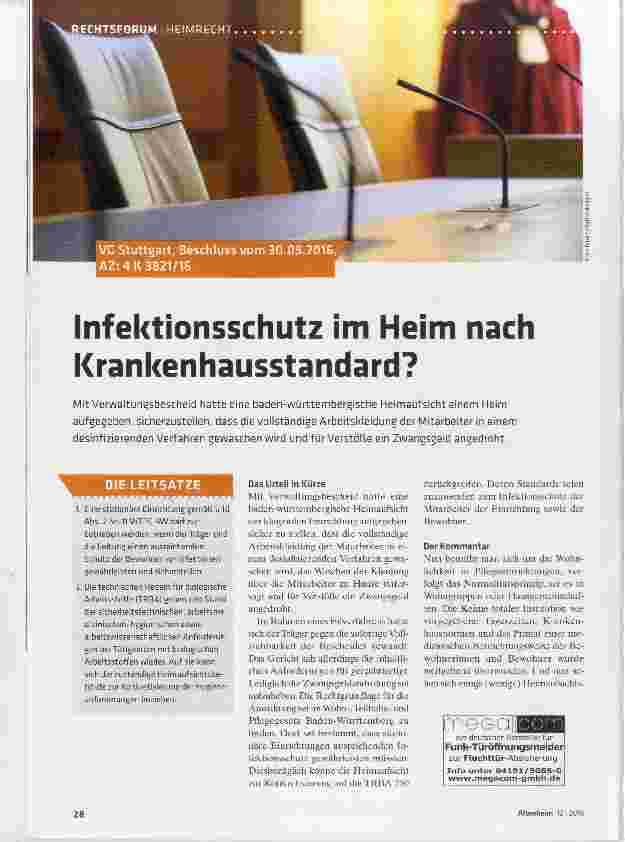 Vorschauseite 1: Infektionsschutz im Heim nach Krankenhausstandard?