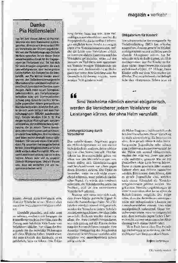 Vorschauseite 3: Soll der Velohelm obligatorisch werden?