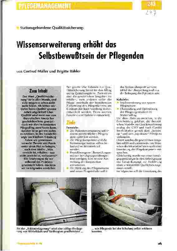 Vorschauseite 1: Wissenserweiterung erhöht das Selbstbewußtsein der Pflegenden