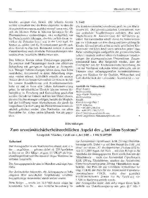 Vorschauseite 1: Zum arzneimittelsicherheitsrechtlichen Aspekt des Aut-idem-Systems