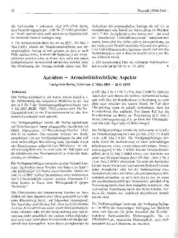 Vorschauseite 5: Zum arzneimittelsicherheitsrechtlichen Aspekt des Aut-idem-Systems