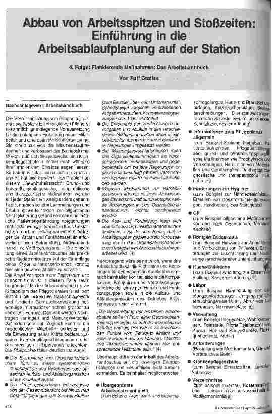 Vorschauseite 1: Abbau von Arbeitsspitzen und Stoßzeiten: Einführung in die Arbeitsablaufplanugn auf der Station 4. Folge Flankierende Maßnahmen