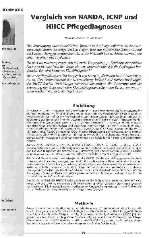 Vorschauseite 1: Vergleich von NANDA, ICNP und HHCC Pflegediagnosen