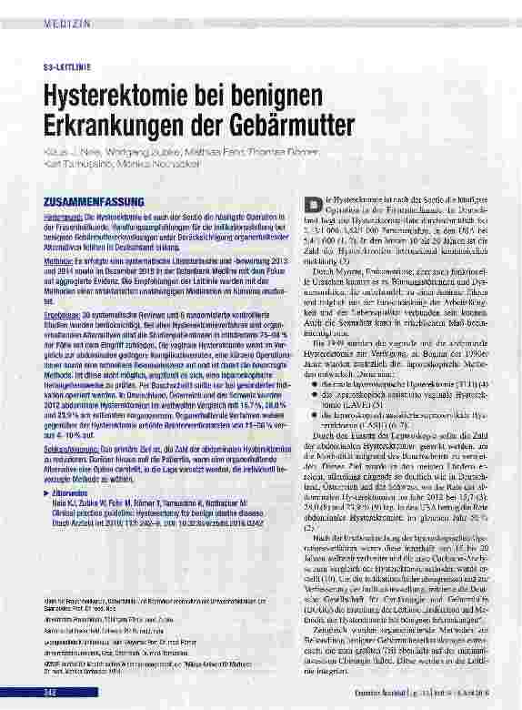 Vorschauseite 1: Hysterektomie bei benignen Erkrankungen der Gebärmutter