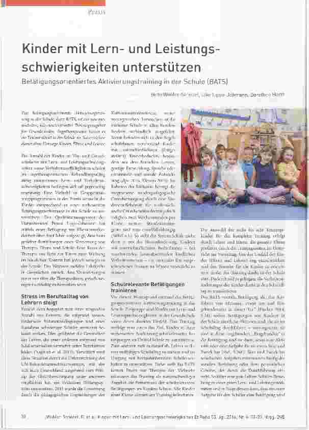Vorschauseite 1: Kinder mit Lernund Leistungsschwierigkeiten unterstützen Betätigungsorientiertes Aktivierungstraining in der Schule (BATS)