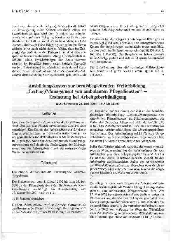 Vorschauseite 1: Ausbildungskosten zur berufsbegleitenden Weiterbildung Leitung/Management von ambulanten Pflegediensten -Erstattung bei Arbeitgeberkündigung