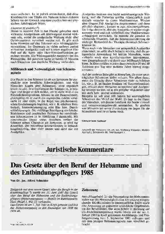 Vorschauseite 1: Das Gesetz über den Beruf der Hebamme und des Entbindungspflegers 1985