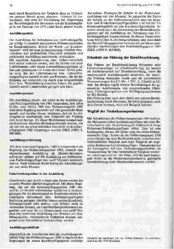 Vorschauseite 3: Das Gesetz über den Beruf der Hebamme und des Entbindungspflegers 1985
