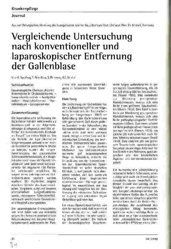 Vorschauseite 1: Vergleichende Untersuchung nach konventioneller und laparoskopischer Entfernung der Gallenblase