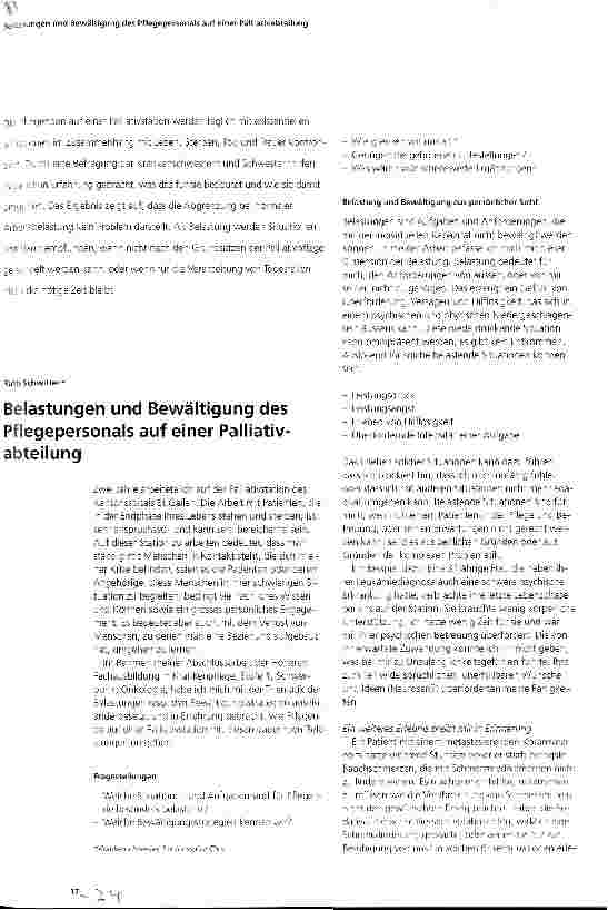 Vorschauseite 1: Belastungen und Bewältigung des Pflegepersonals auf einer Palliativabteilung