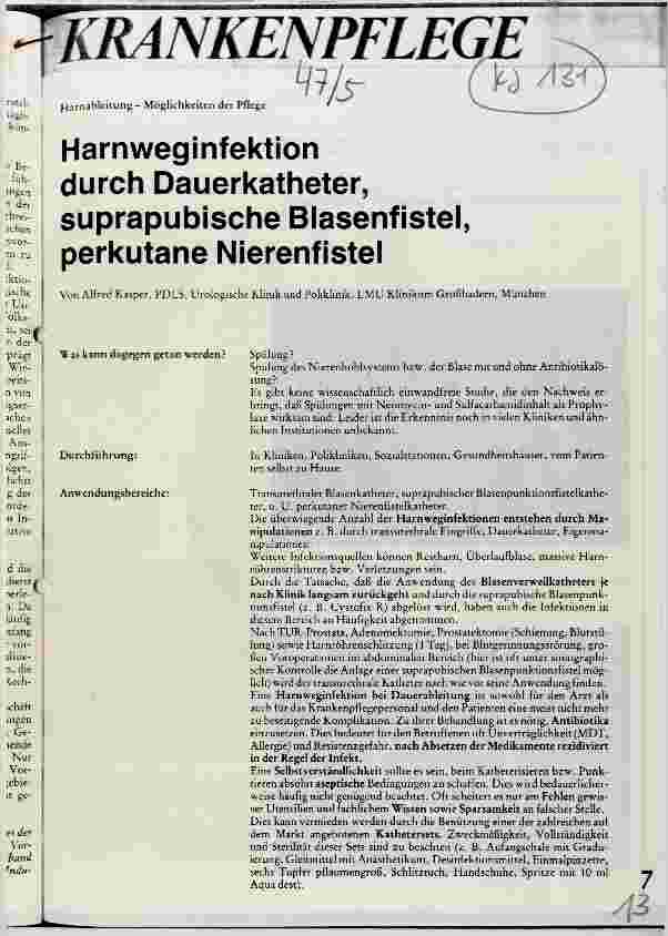 Vorschauseite 1: Harnweginfektion durch Dauerkatheter, suprapubische Blasenfistel, perkutane Nierenfistel