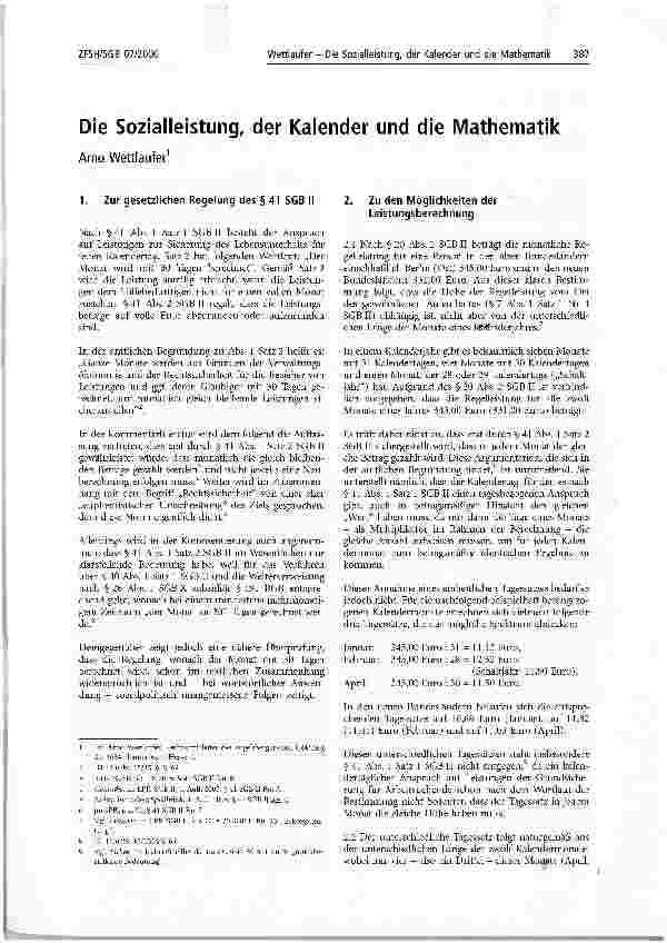 Vorschauseite 1: Die Sozialleistung, der Kalender und die Mathematik
