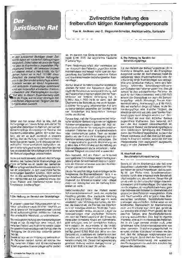Vorschauseite 1: Zivilrechtliche Haftung des freiberuflichtätigen Krankenpflegepersonals