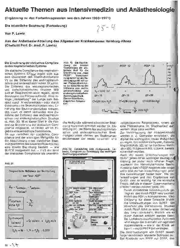 Vorschauseite 1: Aktuelle Themen aus Intensivmedizin und Anästhesiologie Die künstliche Beatmung (Fortsetzung)