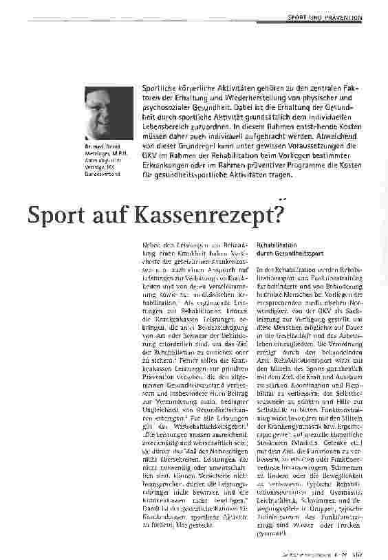Vorschauseite 1: Sport auf Kassenrezept?