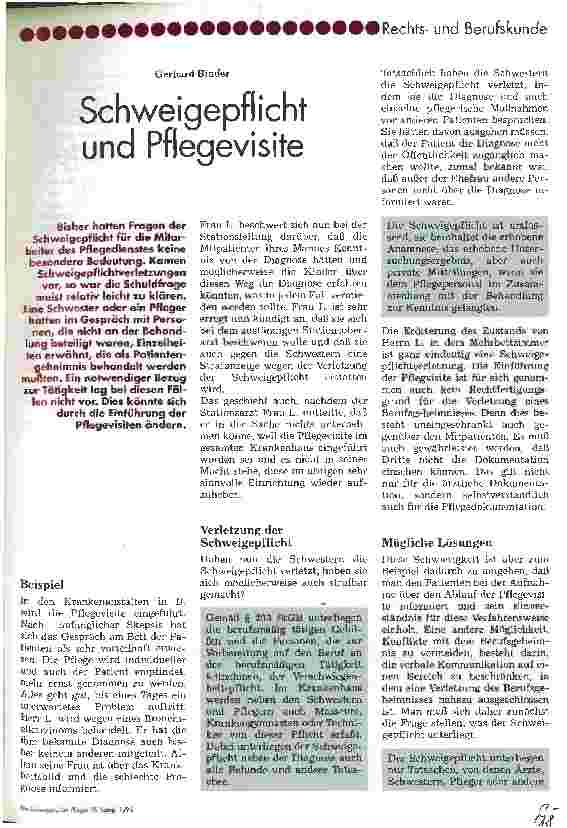 Vorschauseite 1: Schweigepflicht und Pflegevisite