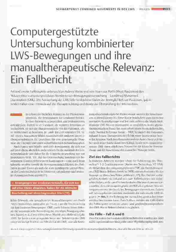 Vorschauseite 1: Computergestützte Untersuchung kombinierter LWS-Bewegungen und ihre manualtherapeutische Relevanz: Ein Fallbericht