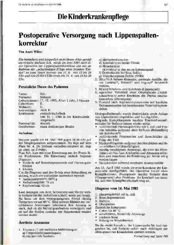 Vorschauseite 1: Postoperative Versorgung nach Lippenspaltenkorrektur