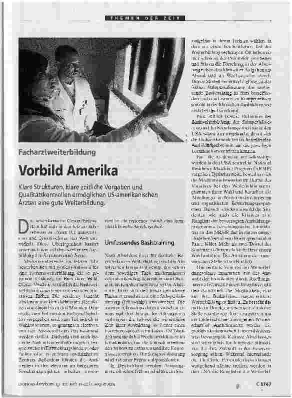 Vorschauseite 1: Facharztweiterbildung - Vorbild Amerika