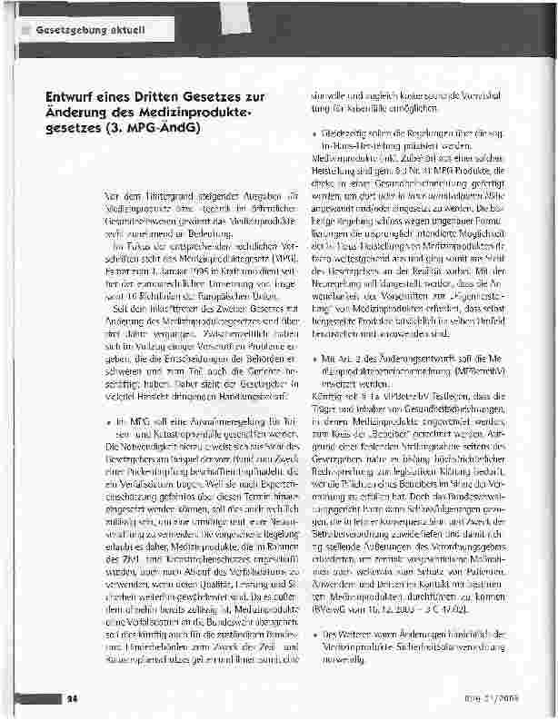 Vorschauseite 1: Entwurf eines Dritten Gesetzes zur Änderung des Medizinproduktegesetzes (3, MPG-ÄndG)