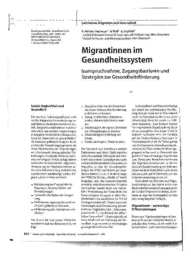 Vorschauseite 1: Migrantinnen im Gesundheitssystem