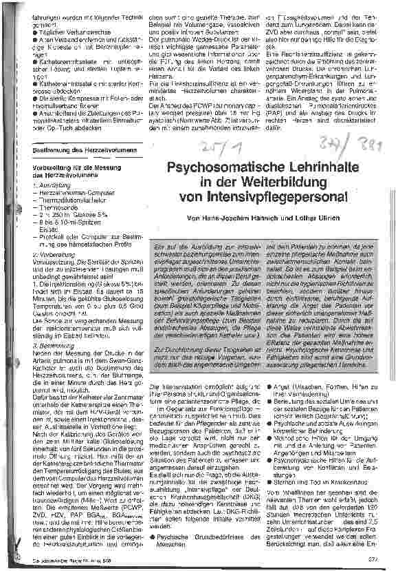 Vorschauseite 1: Psychosomatische Lerninhalte in der Weiterbildung von Intensivpflegepersonal