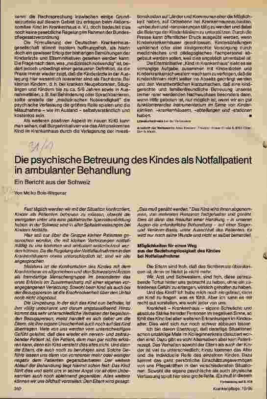 Vorschauseite 1: Die psychische Betreuung des Kindes als Notfallpatient in ambulanter Behandlung