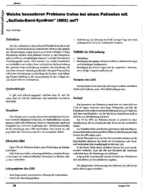 Vorschauseite 1: Welche besonderen Probleme treten bei einem Patienten mit Guillain- Barre-Syndrom (GBS) auf?