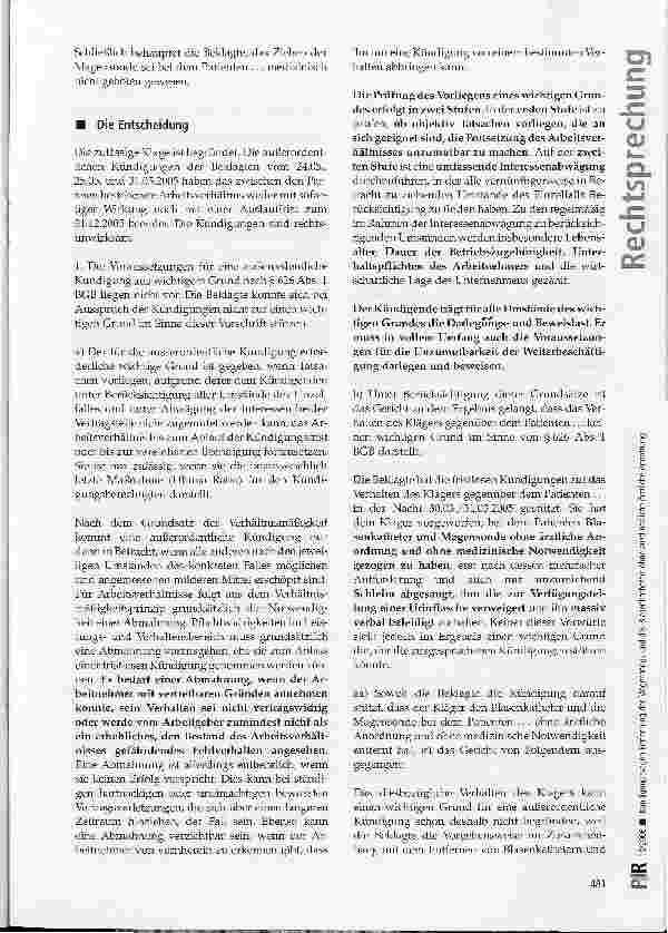Vorschauseite 3: Kündigung wegen Entfernung der Magensonde und des Blasenkatheters ohne ausdrückliche ärztliche Anordnung