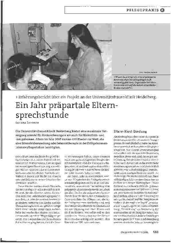 Vorschauseite 1: Erfahrungsbericht über ein Projekt an der Universitätsfrauenklinik Heidelberg: Ein Jahr präpartale Elternsprechstunde