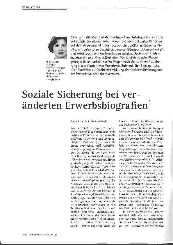 Vorschauseite 1: Soziale Sicherung bei veränderten Erwerbsbiografien