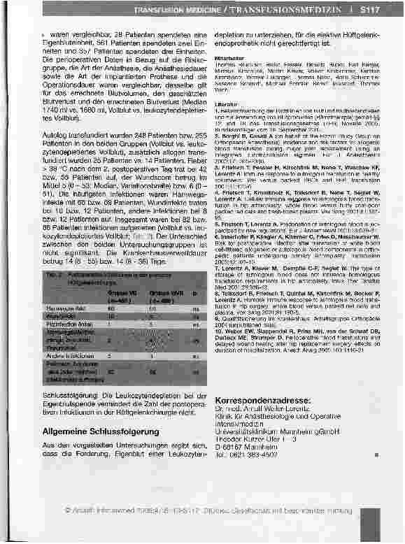 Vorschauseite 5: Eigenblut: Leukozytendepletieren oder nicht Leukozytendepletieren?