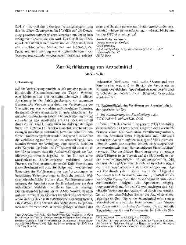 Vorschauseite 1: Zur Verblisterung von Arzneimittel