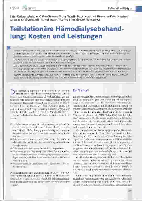 Vorschauseite 1: Teilstationäre Hämodialysebehandlung: Kosten und Leistungen