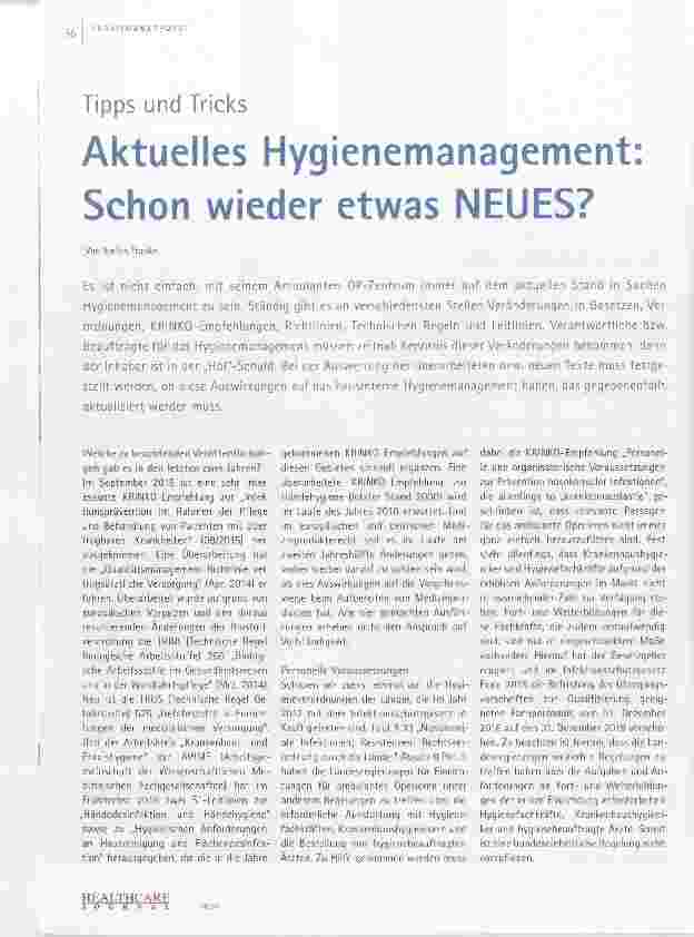 Vorschauseite 1: Aktuelles Hygienemanagement: Schon wieder etwas NEUES?