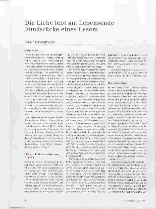 Vorschauseite 1: Die Liebe lebt am Lebensende Fundstücke eines Lesers