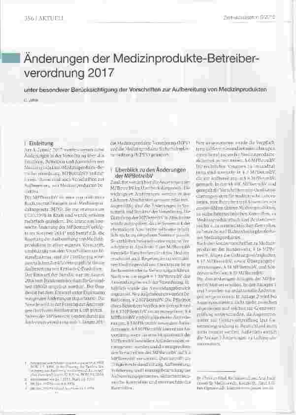 Vorschauseite 1: Änderungen der Medizinprodukte-Betreiberverordnung 2017