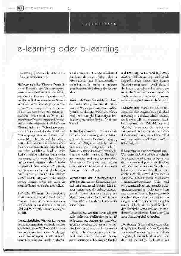 Vorschauseite 3: e-learning oder b-learning in der krankenpflegeausund -Weiterbildung?