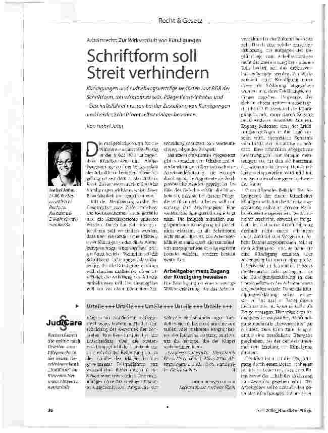 Vorschauseite 1: Schriftform soll Streit verhindern